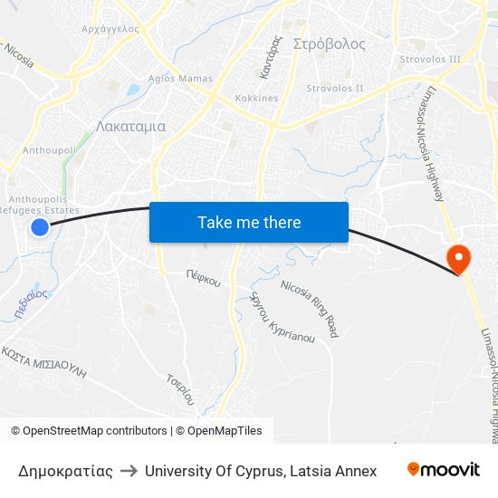 Δημοκρατίας to University Of Cyprus, Latsia Annex map