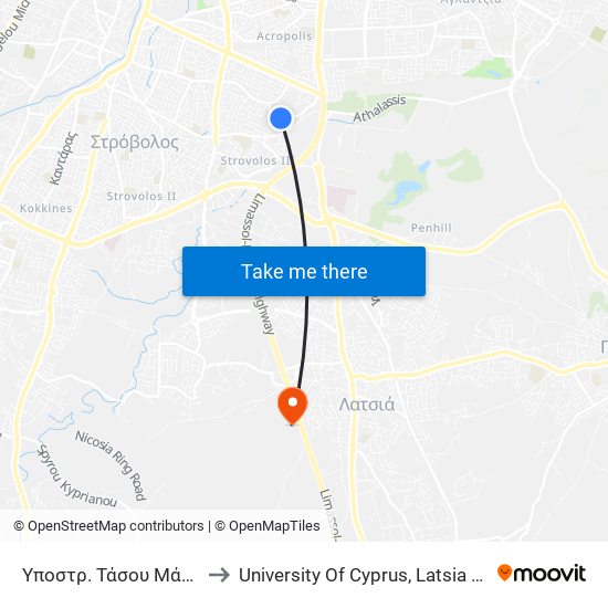 Υποστρ. Τάσου Μάρκου to University Of Cyprus, Latsia Annex map