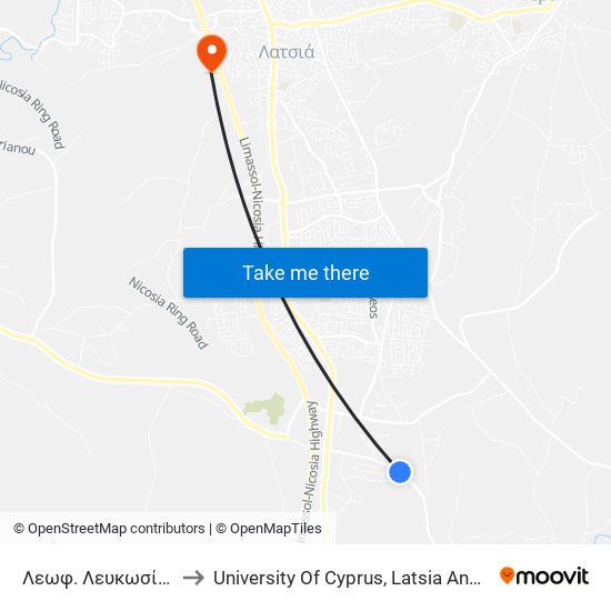 Λεωφ. Λευκωσίας to University Of Cyprus, Latsia Annex map