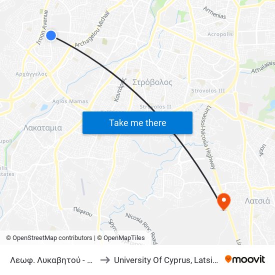 Λεωφ. Λυκαβητού - Οσελ 1 to University Of Cyprus, Latsia Annex map