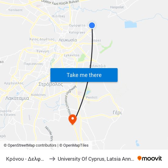 Κρόνου to University Of Cyprus, Latsia Annex map