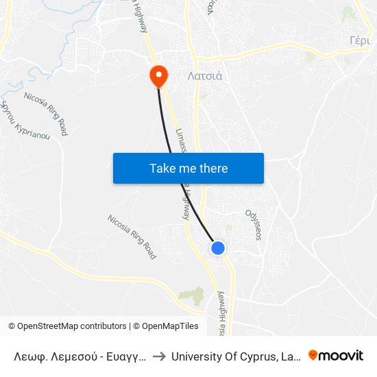 Λεωφ. Λεμεσού - Ευαγγελίστριας to University Of Cyprus, Latsia Annex map