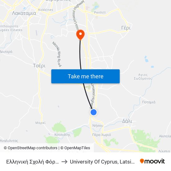 Ελληνική Σχολή Φόρουμ 2 to University Of Cyprus, Latsia Annex map