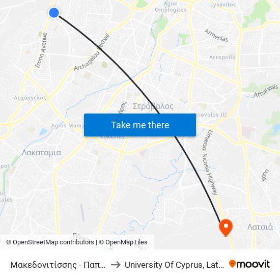 Μακεδονιτίσσης to University Of Cyprus, Latsia Annex map