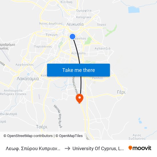 Λεωφ. Γεωργίου Γρίβα Διγενή to University Of Cyprus, Latsia Annex map