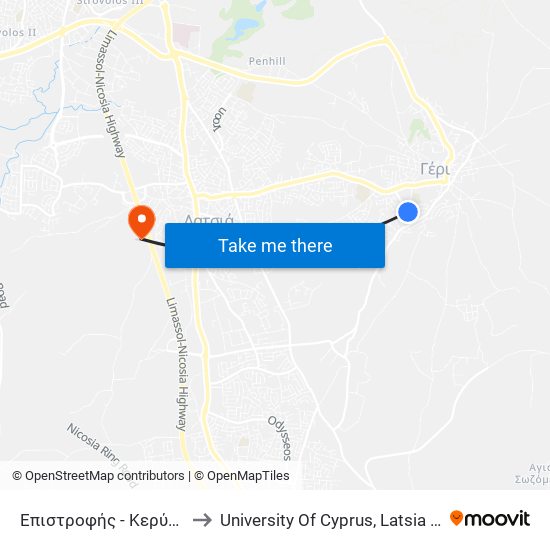 Επιστροφής to University Of Cyprus, Latsia Annex map