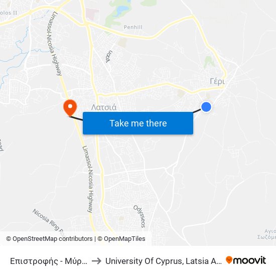 Επιστροφής to University Of Cyprus, Latsia Annex map