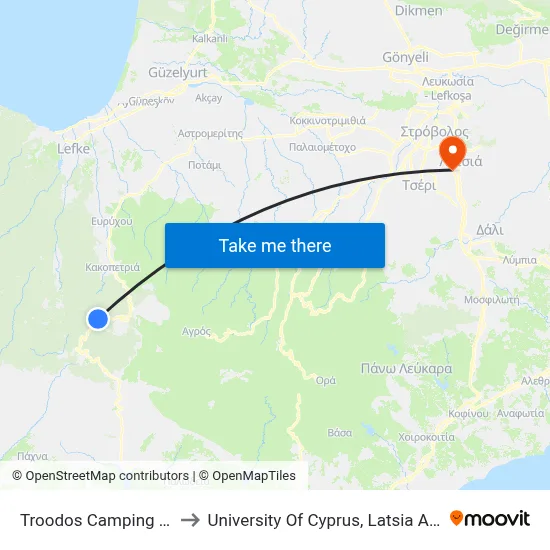 Troodos Camping Site to University of Cyprus, Latsia Annex map