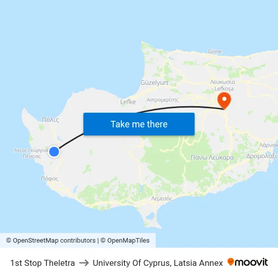 1st Stop Theletra to University of Cyprus, Latsia Annex map