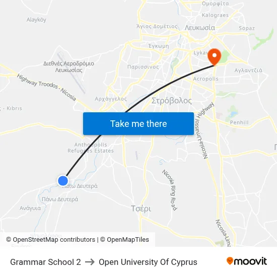 Grammar School 2 to Open University of Cyprus map