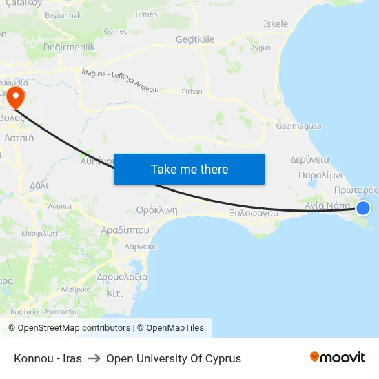 Konnou - Iras to Open University of Cyprus map