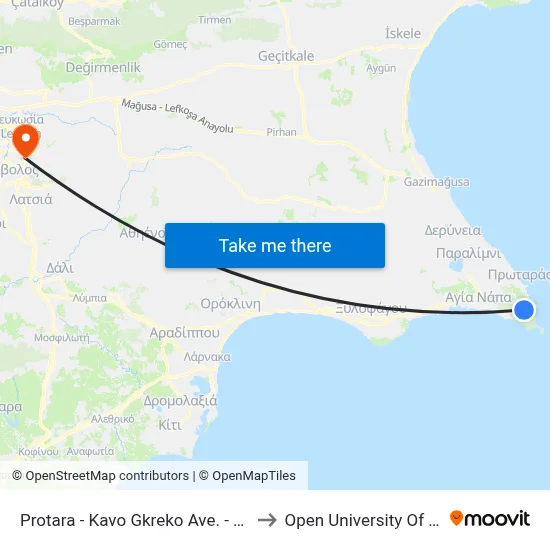 Protaras - Cape Greco Ave. - 20th Stop to Open University of Cyprus map