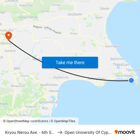Kryou Nerou Avenue - 6th Stop to Open University of Cyprus map