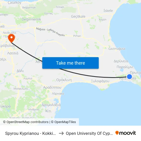 Spyrou Kyprianou - Kokkines to Open University of Cyprus map