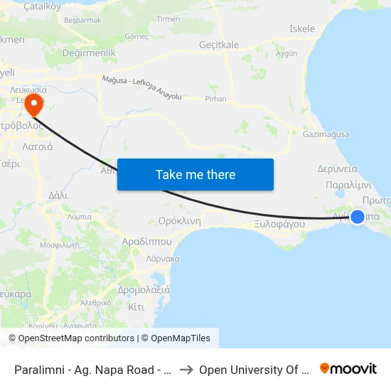 Paralimni - Ag. Napa Road - 1st Stop to Open University of Cyprus map