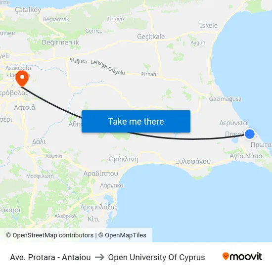 Protara Avenue - Antaiou to Open University of Cyprus map