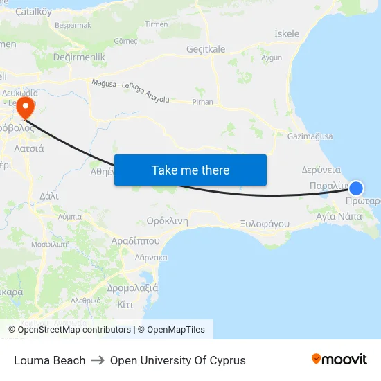 Louma Beach to Open University of Cyprus map