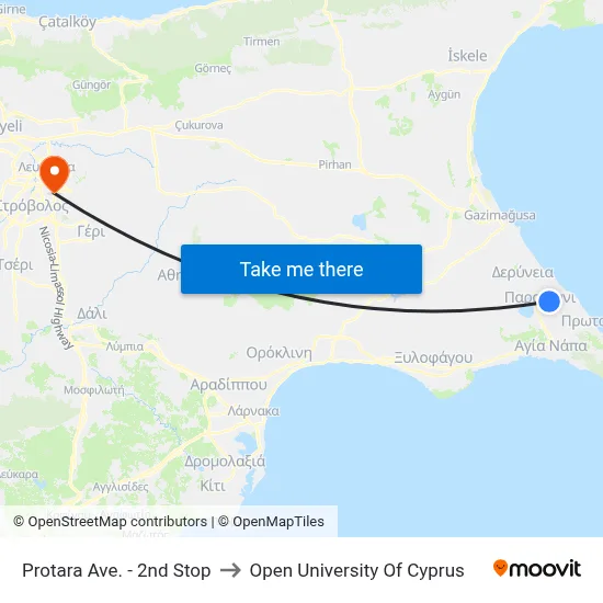 Protaras Ave. - 2nd Stop to Open University of Cyprus map