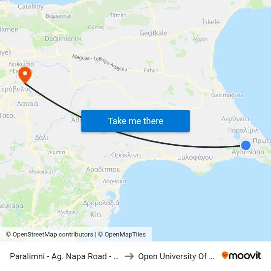 Paralimni - Ag. Napa Road - 8th Stop to Open University of Cyprus map
