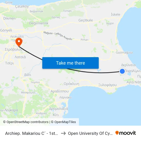 Archbishop Makarios III - 1st Stop to Open University of Cyprus map