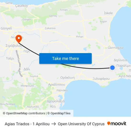 Ag. Triados - 1 Apriliou to Open University of Cyprus map