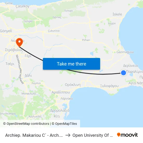 Archbishop Makarios III - Arch. Michael to Open University of Cyprus map