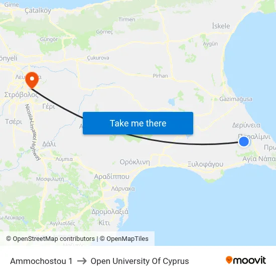 Ammochostou to Open University of Cyprus map