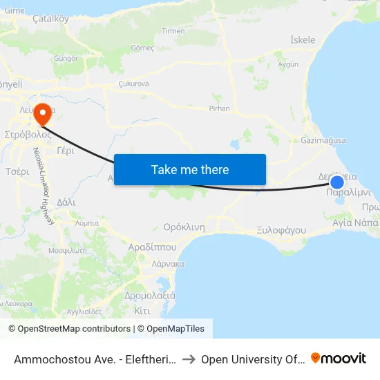 Famagusta Ave. - Eleftheriou Iakovou to Open University of Cyprus map