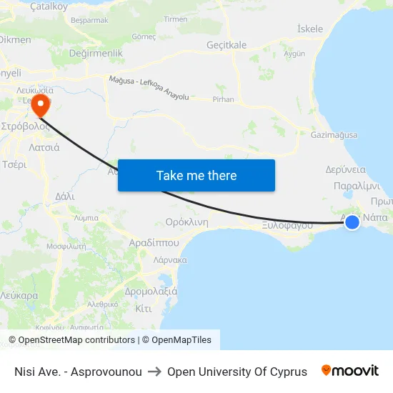 Nisi Avenue - Asprovounou to Open University of Cyprus map