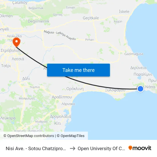 Nisi Ave - Sotou Chatziprokopiou to Open University of Cyprus map