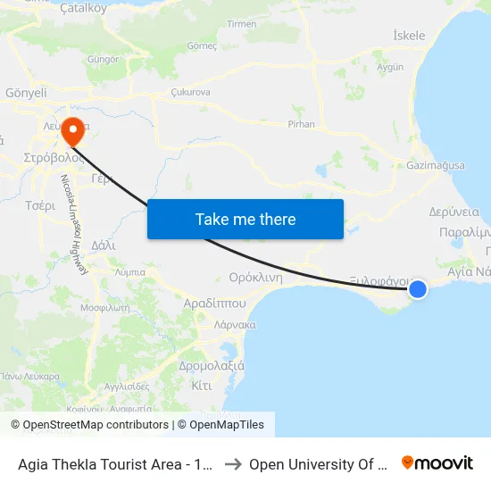Ag. Thekla Tourist Area - 10th Stop to Open University of Cyprus map