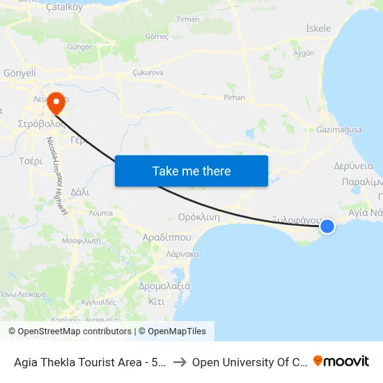 Ag. Thekla Tourist Area - 5th Stop to Open University of Cyprus map
