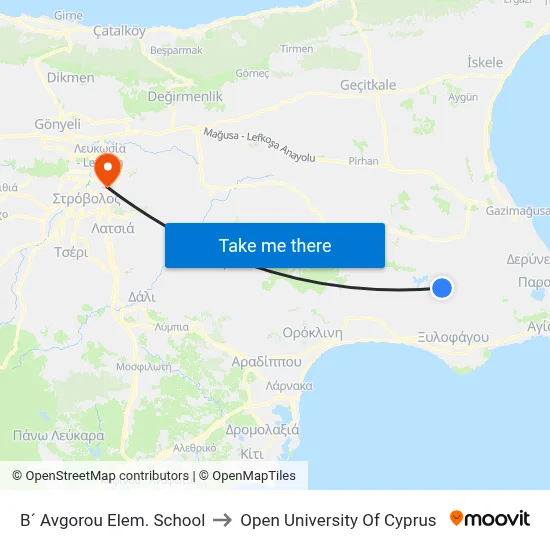 B´ Avgorou Elem. School to Open University of Cyprus map