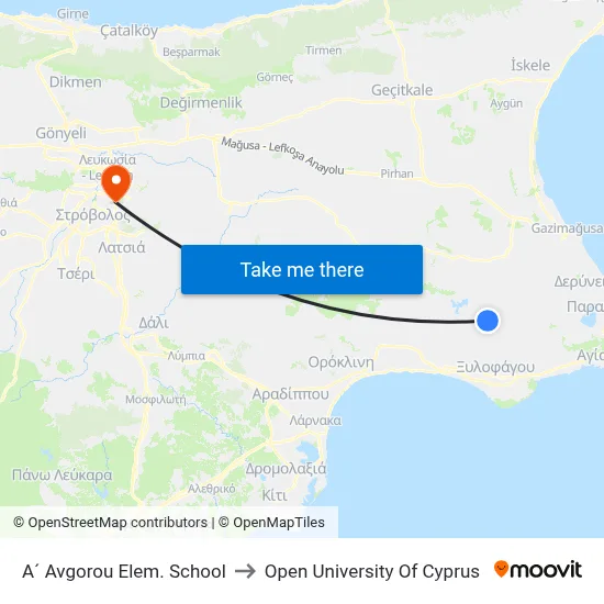 A´ Avgorou Elem. School to Open University of Cyprus map