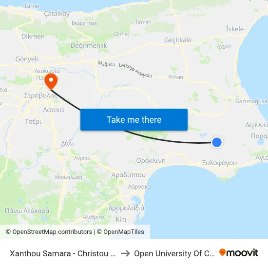 Xanthou Samara - Christou Tsiarta Street to Open University of Cyprus map