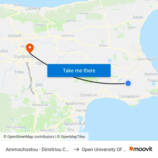 Famagusta - Dimitrios Chamatsou to Open University of Cyprus map