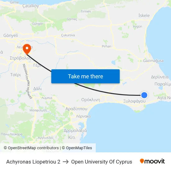 Achyronas Liopetriou to Open University of Cyprus map