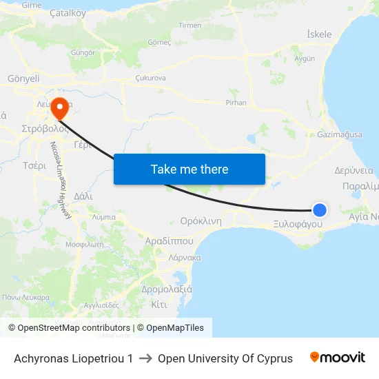 Achyronas Liopetriou to Open University of Cyprus map