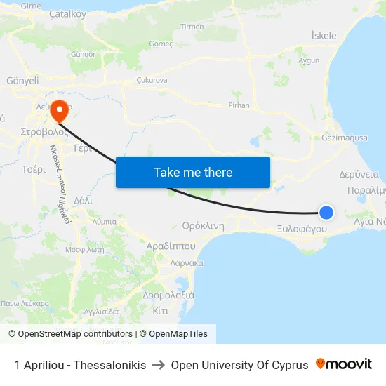 1 Apriliou - Thessalonikis to Open University of Cyprus map