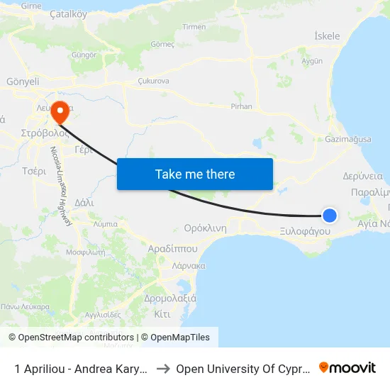 1 April - Andrea Karyou to Open University of Cyprus map