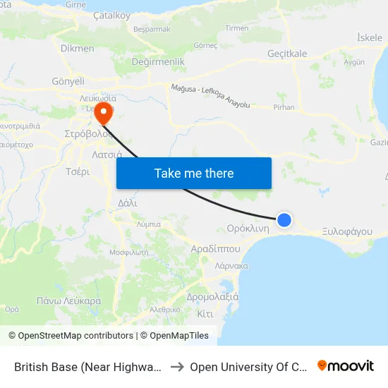 British Base (Near Highway Exit) to Open University of Cyprus map