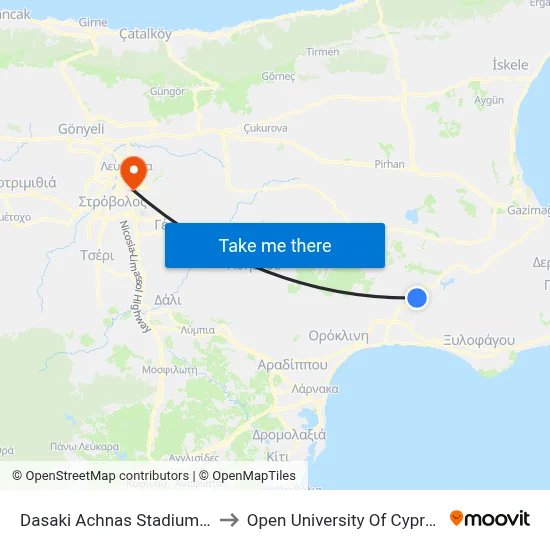 Dasaki Achnas Stadium to Open University of Cyprus map
