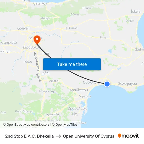 2nd Stop EAC Dhekelia to Open University of Cyprus map