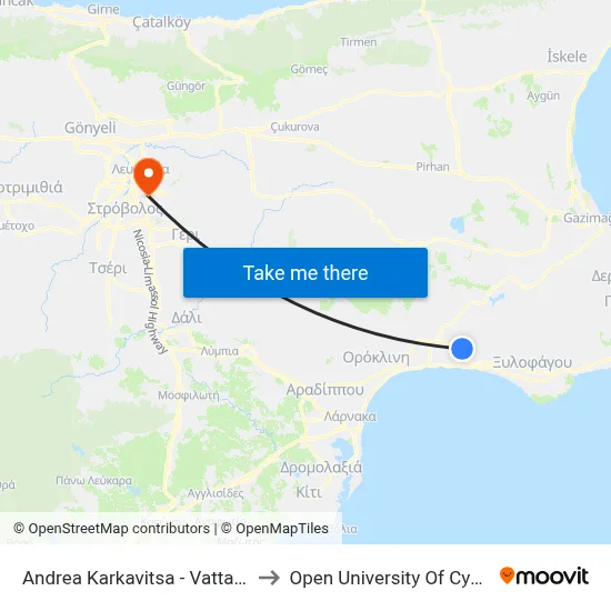 Andreas Karkavitsas - Vattaina to Open University of Cyprus map
