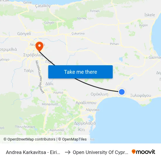 Andrea Karkavitsa - Eirinis to Open University of Cyprus map