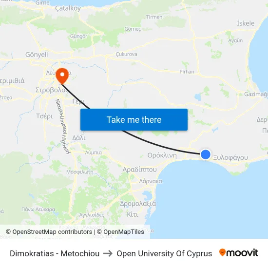 Democracy - Metochiou to Open University of Cyprus map