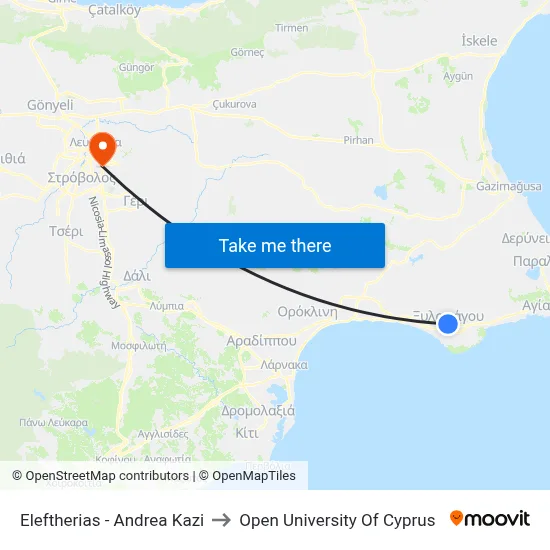 Eleftherias - Andrea Kazi to Open University of Cyprus map