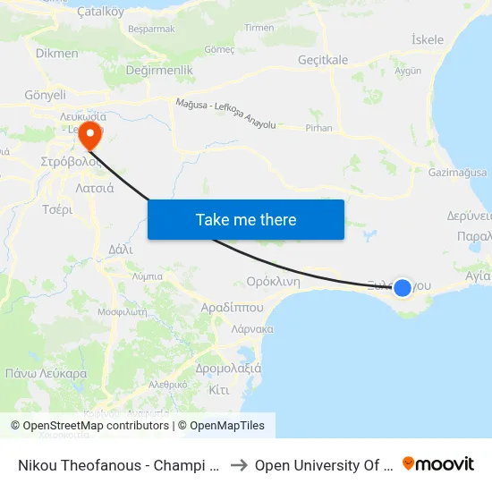Nikos Theofanous - Champi Michailidi to Open University of Cyprus map