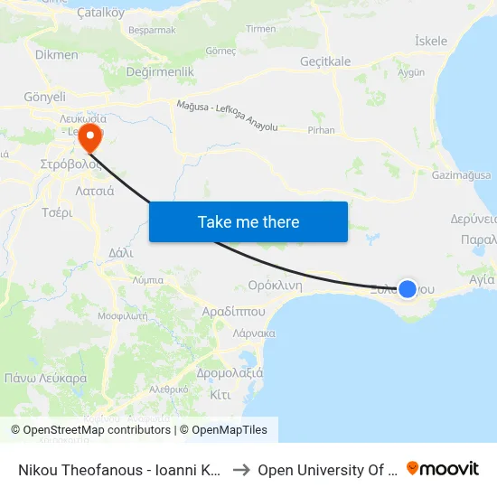 Nikos Theofanous - Ioannis Kapodistrias to Open University of Cyprus map