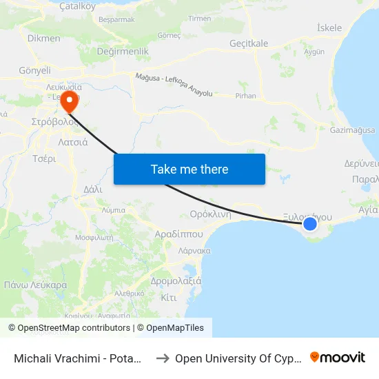 Michali Vrachimi - Potamou to Open University of Cyprus map